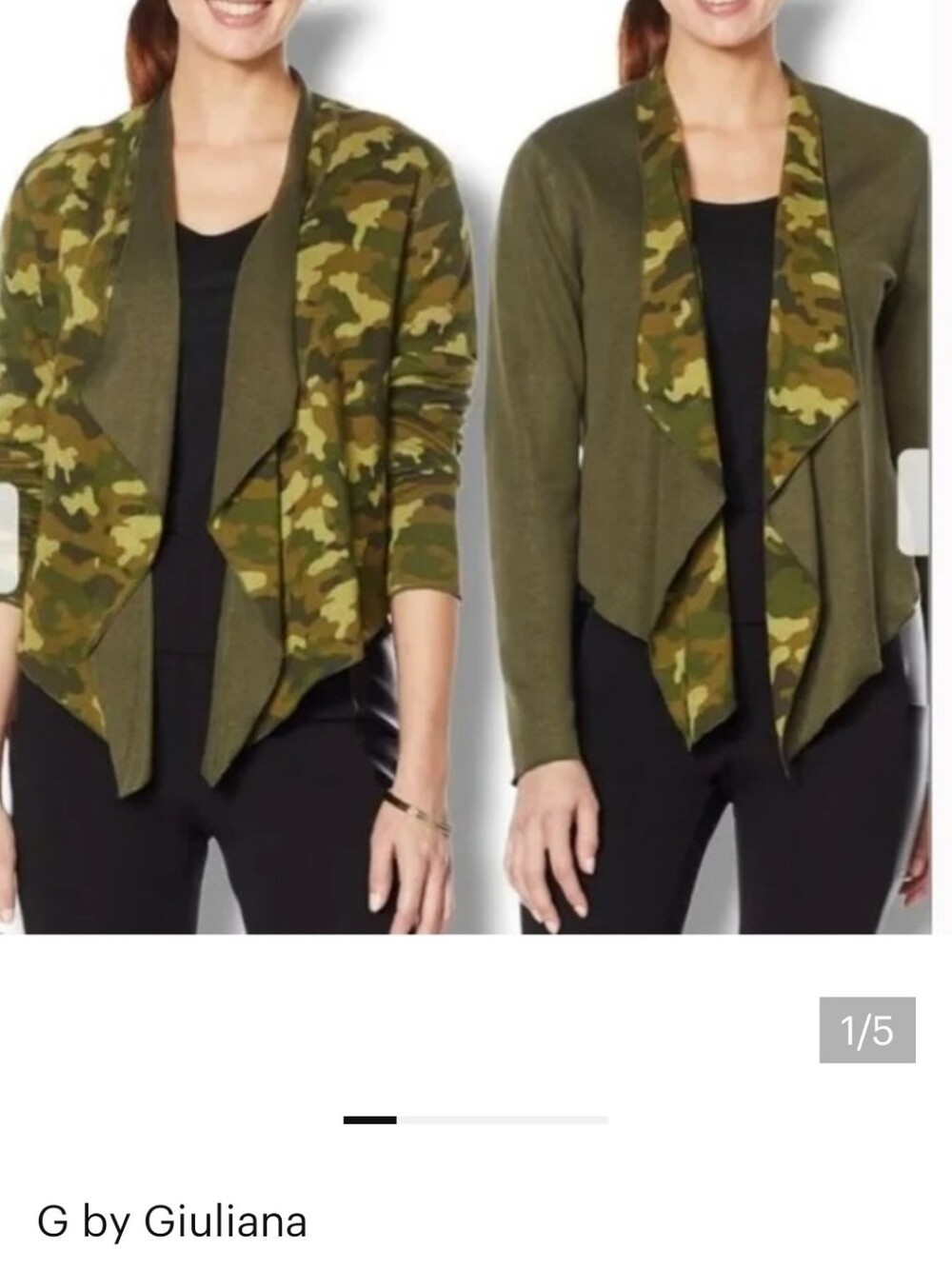 G by Giuliana Olive Green And CAmo Women's Reversable Cardigan